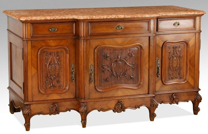 19th c. French Provincial marble top walnut buffet