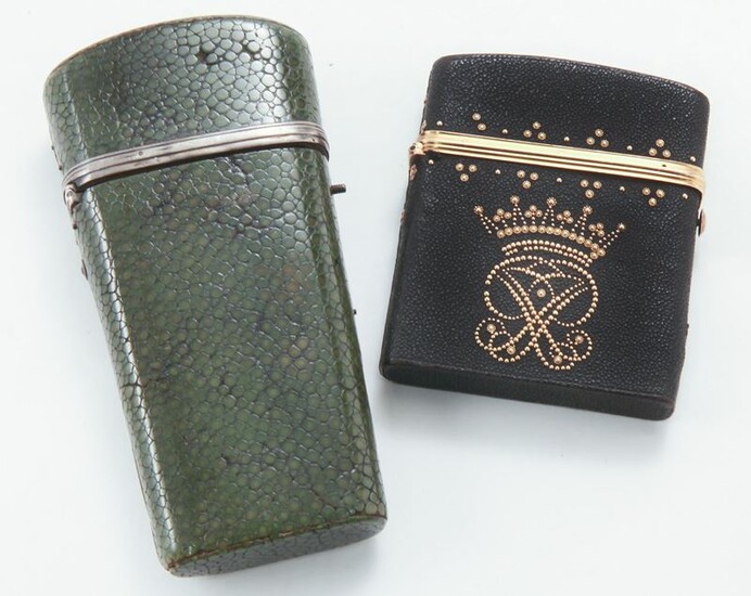 (2) Antique shagreen covered cases including