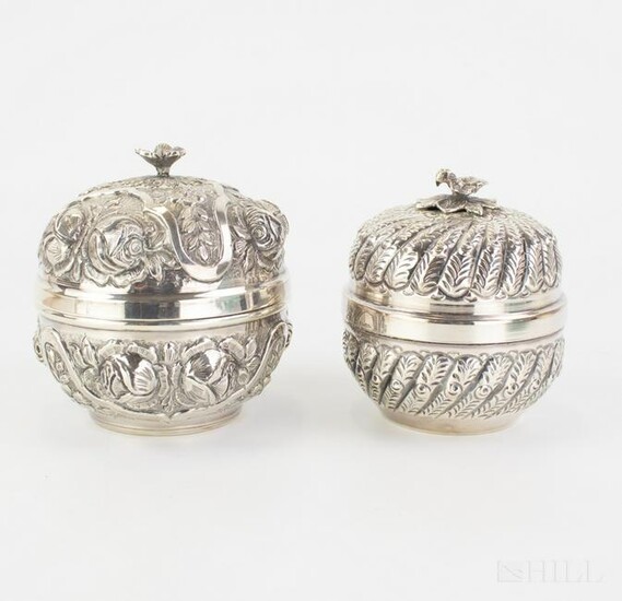 2 Indo Persian 900 Fine Silver Repousse Boxes 500g