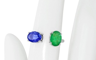 2.07ct total emerald and tanzanite - Emerald - 14kt gold - White gold - Ring