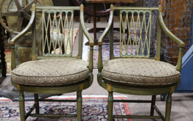 Pair of Regency style paint decorated arm chairs