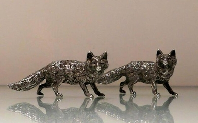 20th Century Modern Sterling Silver Pair Foxes London