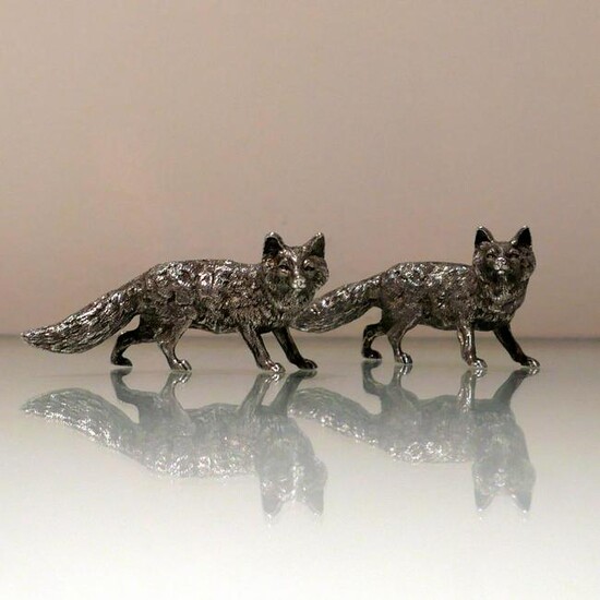 20th Century Modern Sterling Silver Pair Foxes London