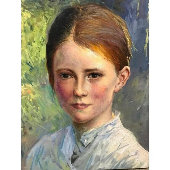 20thc Russian Impressionism Oil Painting, Peasant Girl