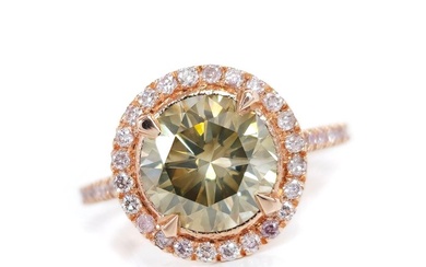 2.60 ct Natural Fancy Yellowish Gray Diamond & 0.50 ct Light Pink - N.Fancy Pink Diamond Ring - Ring Diamond (Natural) - Diamond