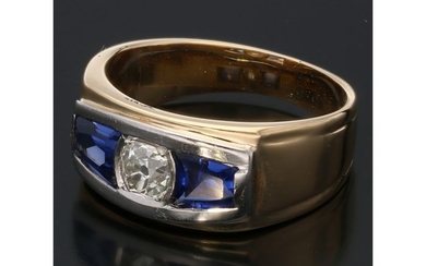 18 kt. Gold - Ring - 0.28 ct Diamond - Sapphire