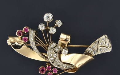 18 kt. Pink gold, White gold - Brooch - 2.00 ct Diamond - Ruby