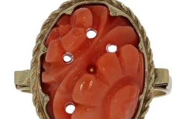 Vintage bloemvorm - 14 kt. Gold - Ring Blood coral