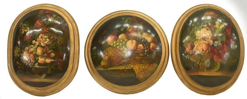 (3) FRUIT & FLORAL STILL LIFE PAINTED WALL PLAQUES