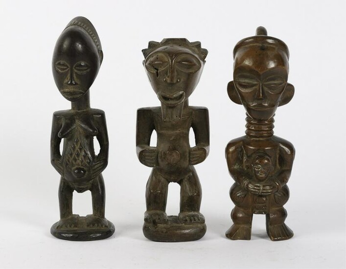 (3) PROBABLY FANG WEST AFRICAN CARVINGS OF WOMEN