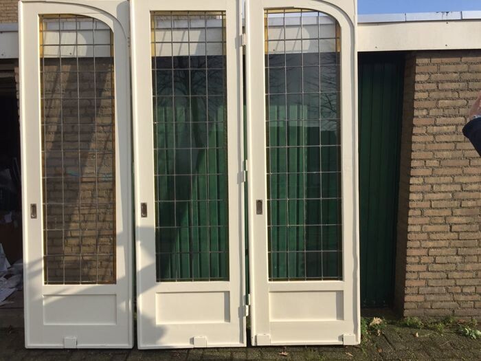 3 large Room-en-Suite doors, 260 cm. high (3) - Glass (stained glass), and wood - Around 1920