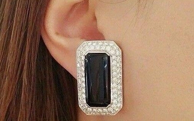 3.50 ct Onyx and Diamond Rectangular Earrings in 18k