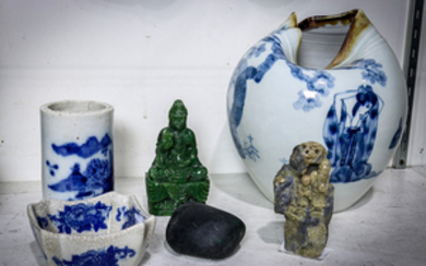 Chinese Decorative Stone Items, Blue-and-White Porcelain