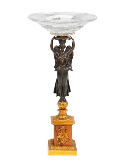 An Empire Style Gilt and Patinated Bronze Figural Compote