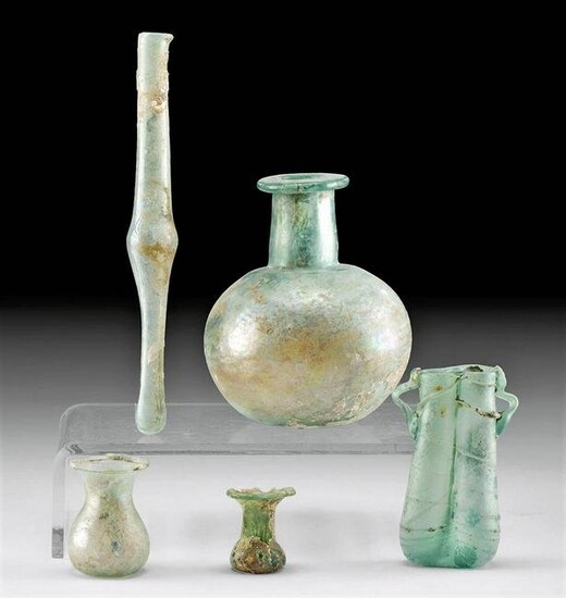 5 Stunning Roman Glass Vessels - 2 Unguentaria + 3 Jars