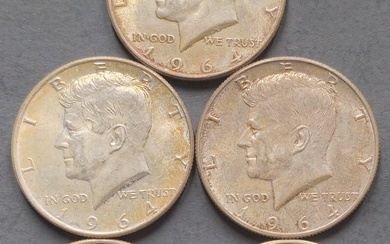 (5) U.S. 1964 Kennedy Silver Half Dollar Coins