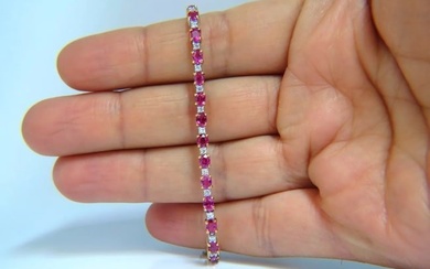 6.88ct bright red natural ruby diamonds alternating tennis bracelet 14kt+