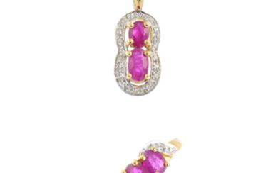 A 9ct gold ruby and diamond dress ring and a 9ct gold ruby and diamond pendant.