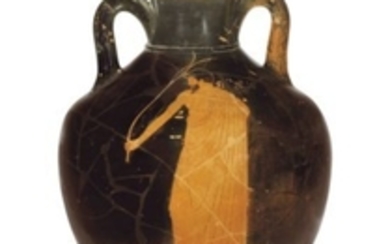 AN ATTIC RED-FIGURED AMPHORA OF PANATHENAIC SHAPE, ATTRIBUTED TO THE FLYING ANGEL PAINTER, CIRCA 480 B.C.