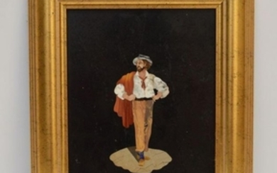 Framed Pietra Dura Plaque depicting a man wearing a