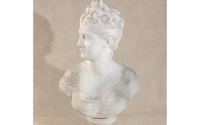Manner of Jean-Antoine Houdon, (French 1741 – 1828) and Antique examples, a sculpted white marble bust of Diana