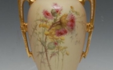 A Royal Worcester two handled pedestal ovoid vase