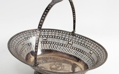 A Sheffield plate pierced cake basket with swing handle