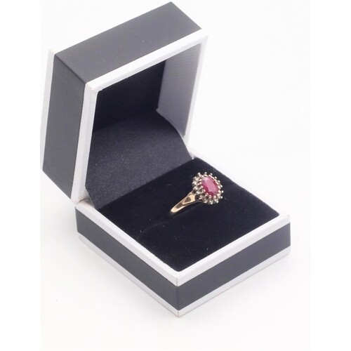 9 Carat Gold Ruby and Diamond Ladies Cluster Ring Size L