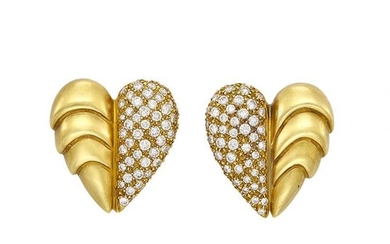 Pair of Gold and Diamond Heart Earclips, Vahe Naltchayan