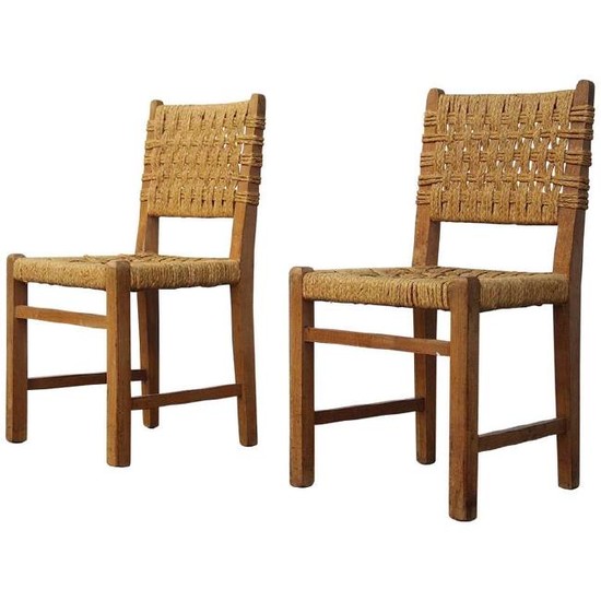Very Rare Pair of Side Chairs by Audoux et Minet Sisal