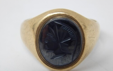 9ct Yellow Gold Ring Set with an Intaglio of an Indian Chief...