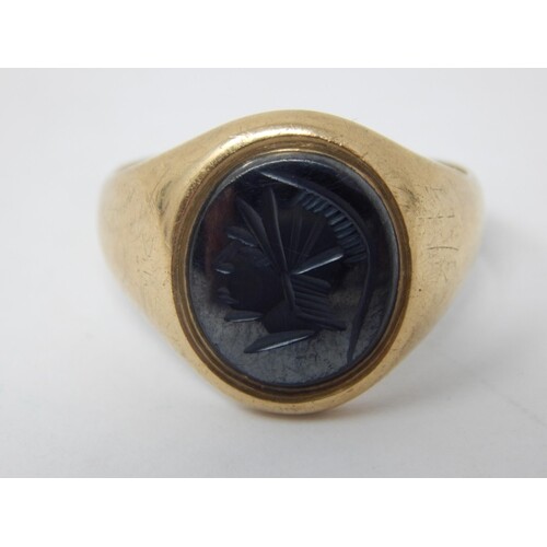 9ct Yellow Gold Ring Set with an Intaglio of an Indian Chief...