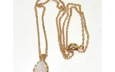 9ct gold ladies Opal and Sapphire pendant necklace with a ch...