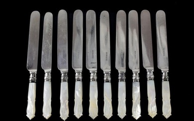 9pc Harrison Bros and Howson Silverplate Mother of Pearl Handle Fish Knives