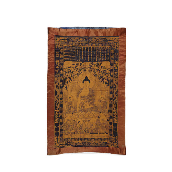 A Blue-ground gilt embroidered Buddhist hanging