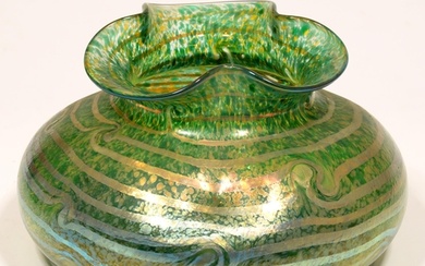 A Bohemian iridescent glass vase, possibly Loetz, c1900, 21c...