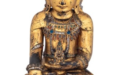 A Burmese gilt lacquered wooden Buddha, presumably 19thC, H 69,5 cm