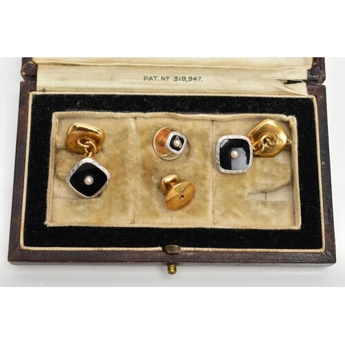 A CASED SET OF EARLY 20TH CENTURY 18CT GOLD AND PLATINUM MOU...