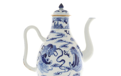 A CHINESE BLUE AND WHITE EWER, IN MING STYLE.