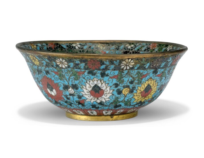 A CHINESE CLOISONNE ENAMEL TURQUOISE-GROUND BOWL, MING DYNASTY, 17TH CENTURY