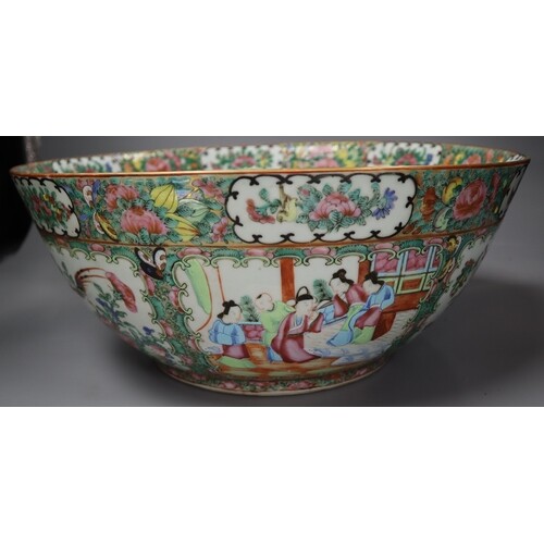 A Chinese Canton decorated famille rose punch bowl, 19th cen...