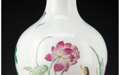 A Chinese Enameled Duck and Lotus Vase, Republic