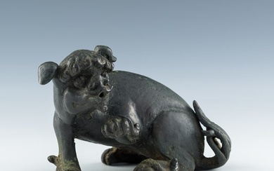 A Chinese bronze beast-form water dropper, Ming dynasty