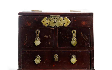 A Chinese lacquered wood travelling 'vanity' chest Late Qing dynasty Of typical...