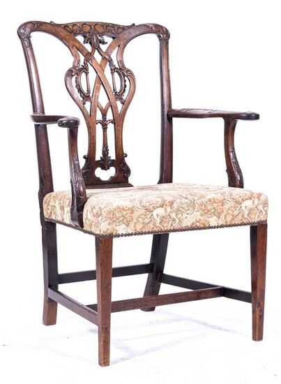 A Chippendale style mahogany elbow chair, possibly Irish, late 18th Century