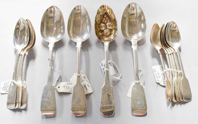 A Collection of William IV and Victorian Silver Flatware, Fiddle...