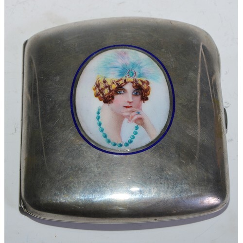 A Continental silver and enamel rounded rectangular cigarett...