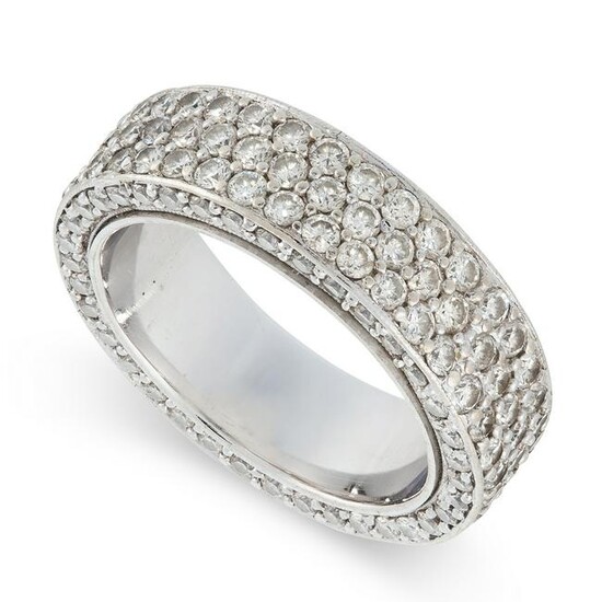 A DIAMOND ETERNITY RING set with five rows of pave set