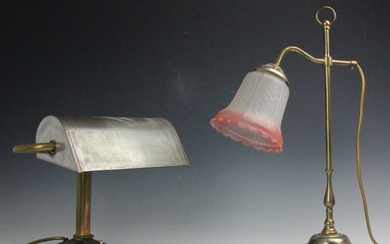 A Edwardian lacquered brass banker's type desk lamp, early 2...