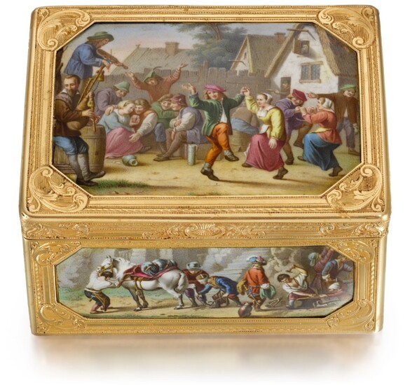 A GOLD AND ENAMEL 'HISTORISMUS' SNUFF BOX, PROBABLY AUSTRIAN, MID TO LATE 19TH CENTURY
